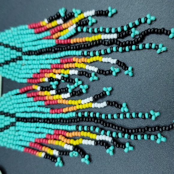 NWT Handmade Diamond Aztec Seedbead Tassel Dangle Earrings Plated 2 Choices - Picture 4 of 10